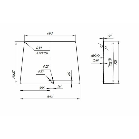 Стекло лобовое кабинное JM-244 Kpl  (Люкс) с 2021 г.в (2 отверстия)			