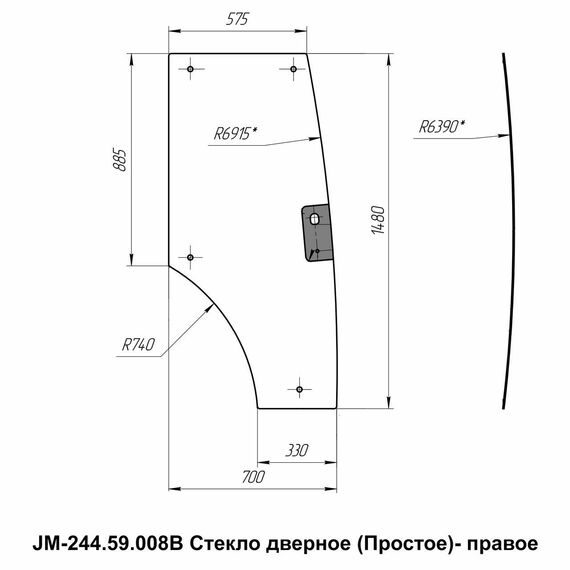 Стекло дверное правое кабинное JM-244 Kmg (Простое)